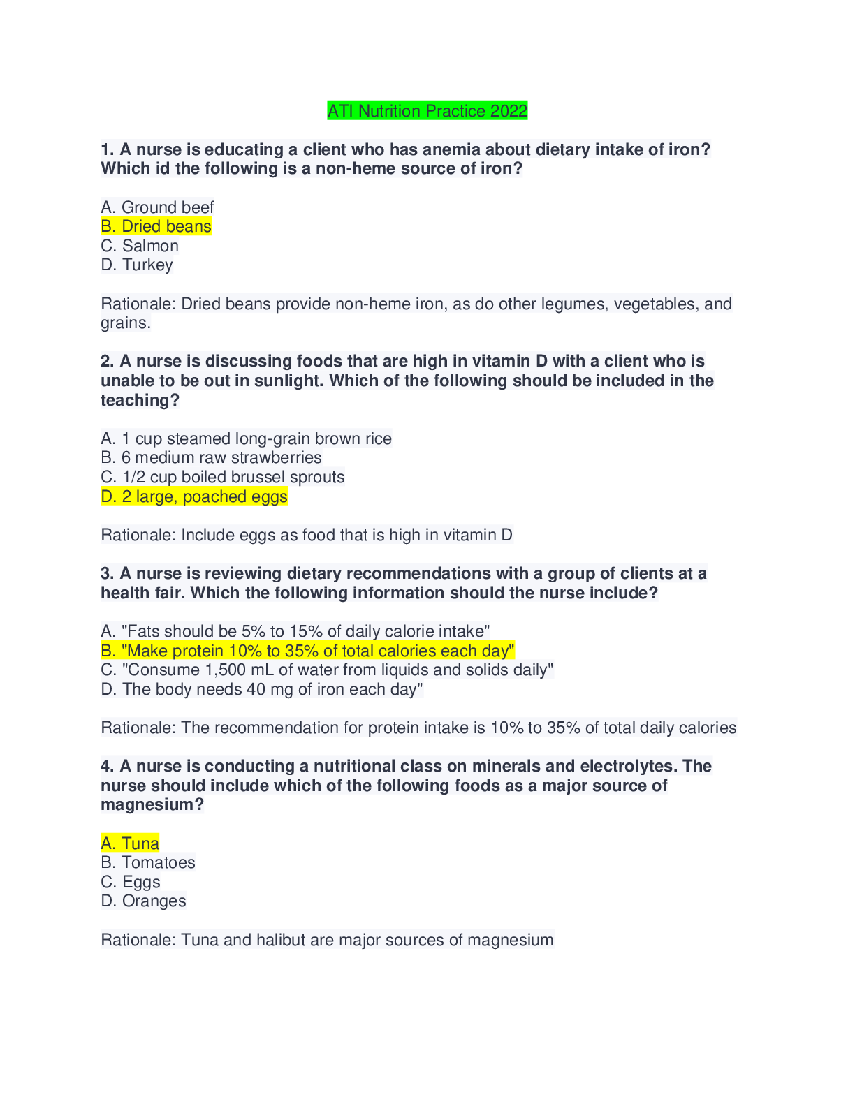 Preview image of ATI Nutrition Practice 2022 document